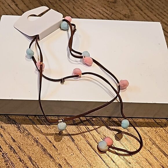 Pink and blue 18K gold played vegan suede necklace NWT Ettika - Picture 2 of 4